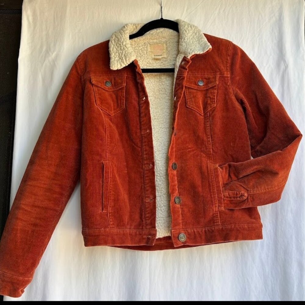 Quiksilver Sherpa Lined Corduroy Trucker Jacket – Rust Orange Cropped Size S